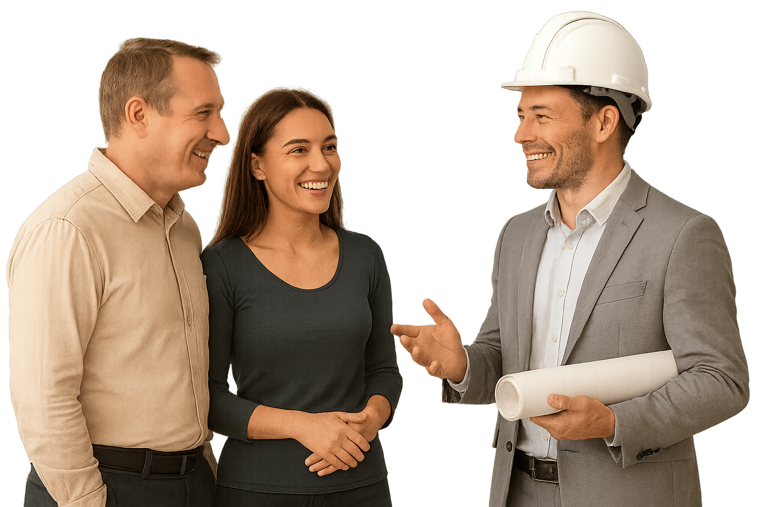 Two happy customers giving reviews.